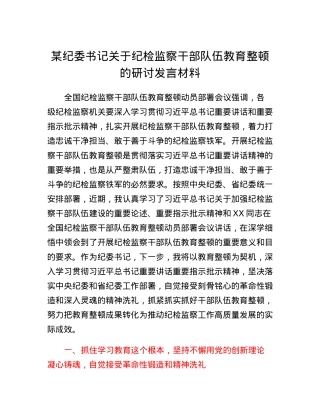 某纪委书记关于纪检监察干部队伍教育整顿的研讨发言材料.docx