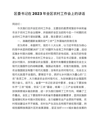 区委书记在2023年全区农村工作会上的讲话.doc