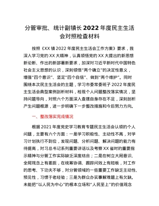 分管审批、统计副镇长2022年度民主生活会对照检查材料.docx