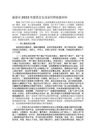 副县长2022年度民主生活会对照检查材料.doc