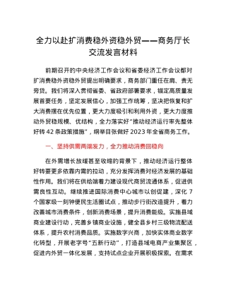 全力以赴扩消费稳外资稳外贸商务厅长交流发言材料.docx