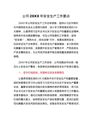公司20XX年安全生产工作要点.docx