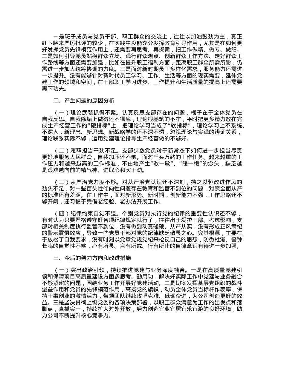公司党支部委员会2022年度组织生活会对照检查材料.docx_第2页