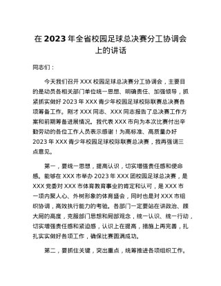 市领导在2023年全省校园足球总决赛承办部门分工协调会上的讲话.docx