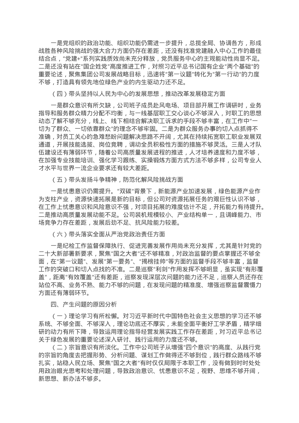 国企发电行业2022年度民主生活会班子对照检查材料.doc_第3页