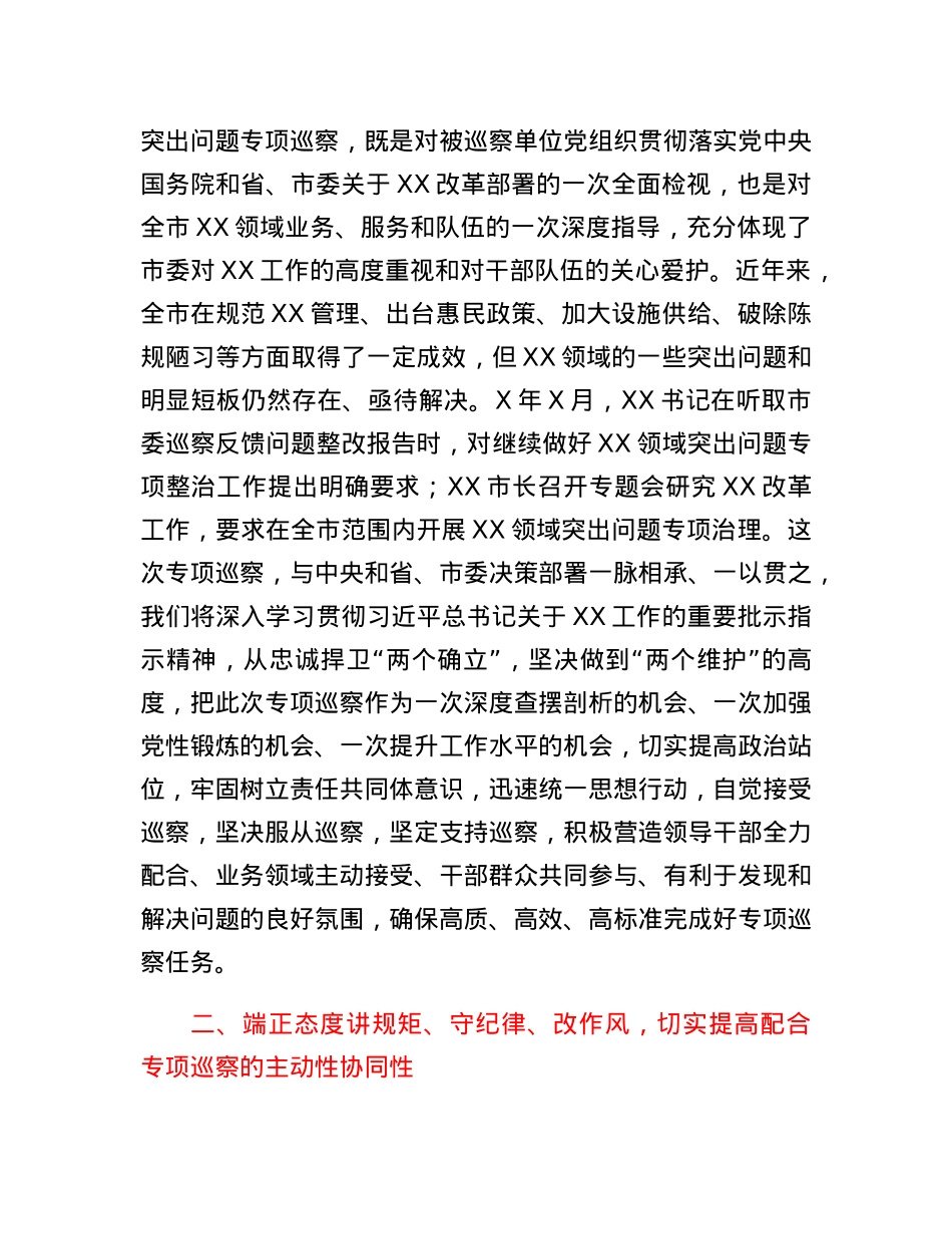 市委专项巡察进驻动员会主持词和表态发言.docx_第3页