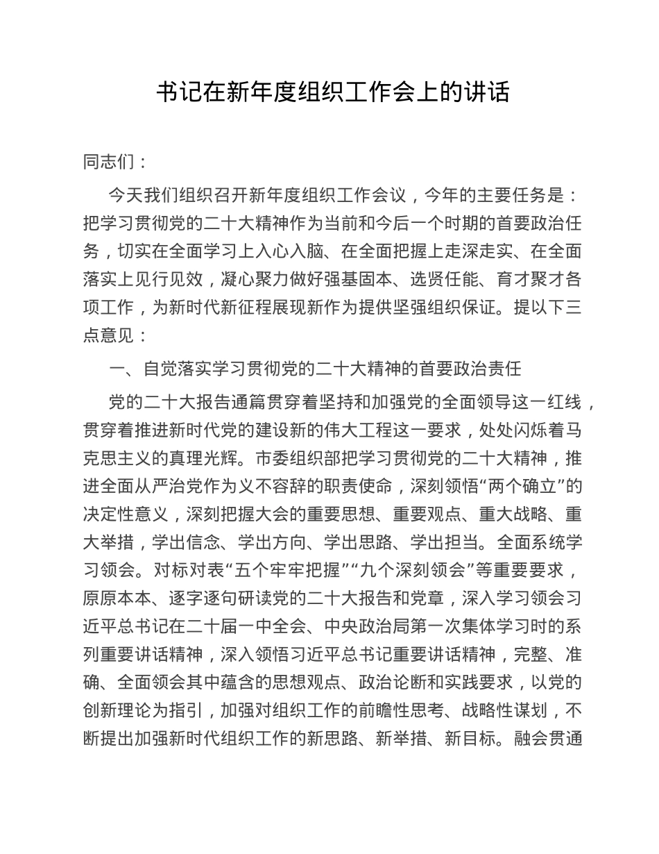 书记在新年度组织工作会上的讲话.doc_第1页