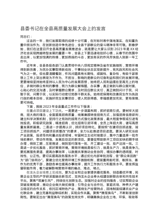 县委书记在全县高质量发展大会上的发言.doc
