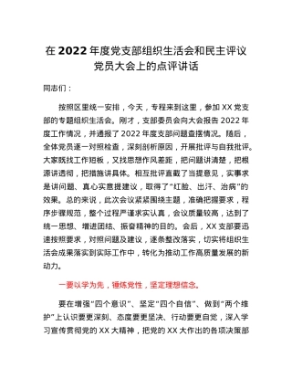 在2022年度党支部组织生活会和民主评议党员大会上的点评讲话.docx