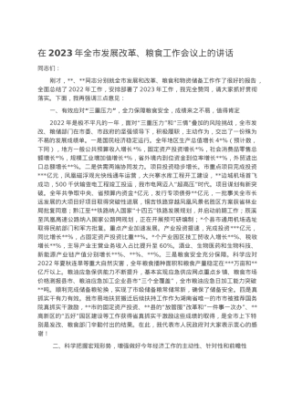 在2023年全市发展改革、粮食工作会议上的讲话.docx