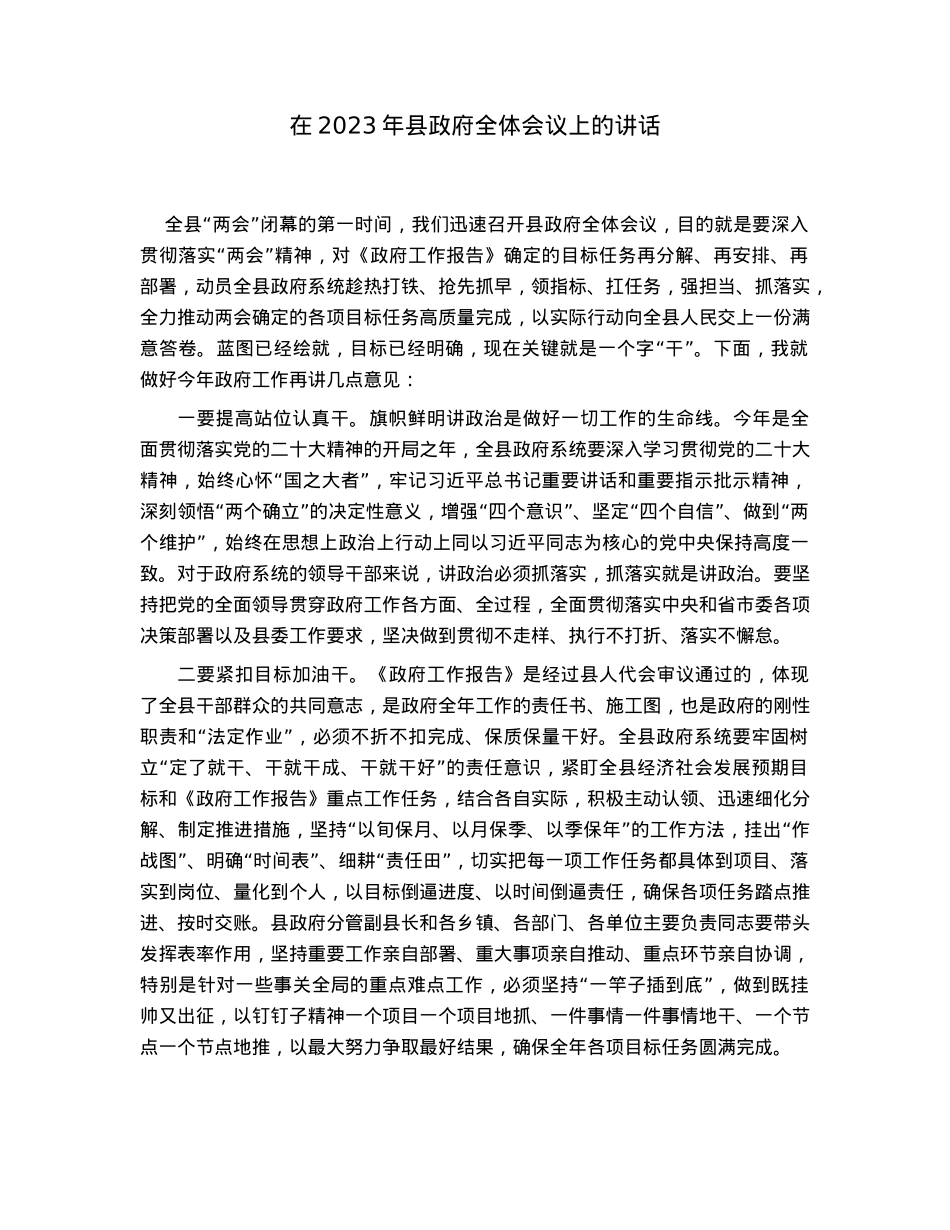 在2023年县政府全体会议上的讲话.docx_第1页