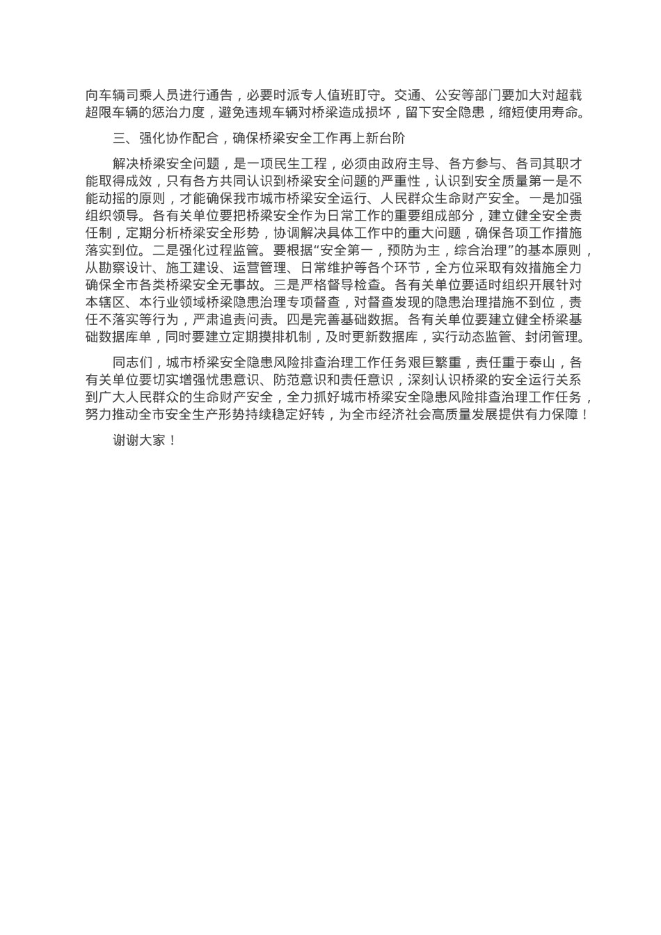 在全市城市桥梁安全隐患风险排查治理工作会议的讲话.doc_第2页