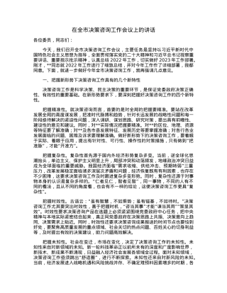 在全市决策咨询工作会议上的讲话.docx
