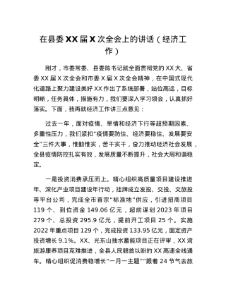 在县委XX届X次全会上的讲话(经济工作).docx