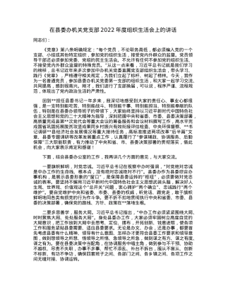 在县委办机关党支部2022年度组织生活会上的讲话.docx