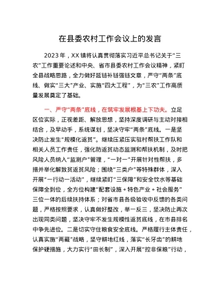 在县委农村工作会议上的发言(8).docx