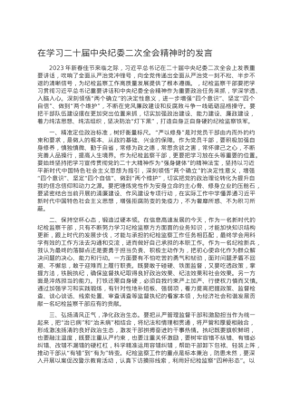 在学习二十届中央纪委二次全会精神时的发言.doc