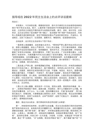 指导组在2022年民主生活会上的点评讲话提纲.doc