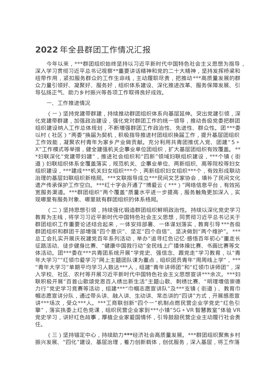 2022年全县群团工作情况汇报.doc_第1页