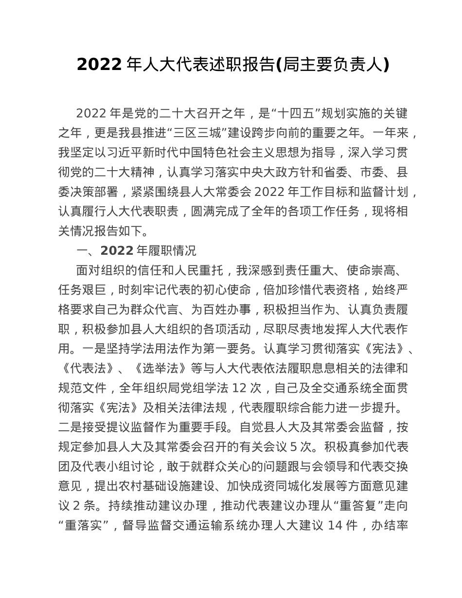 2022年人大代表述职报告(局主要负责人).doc_第1页