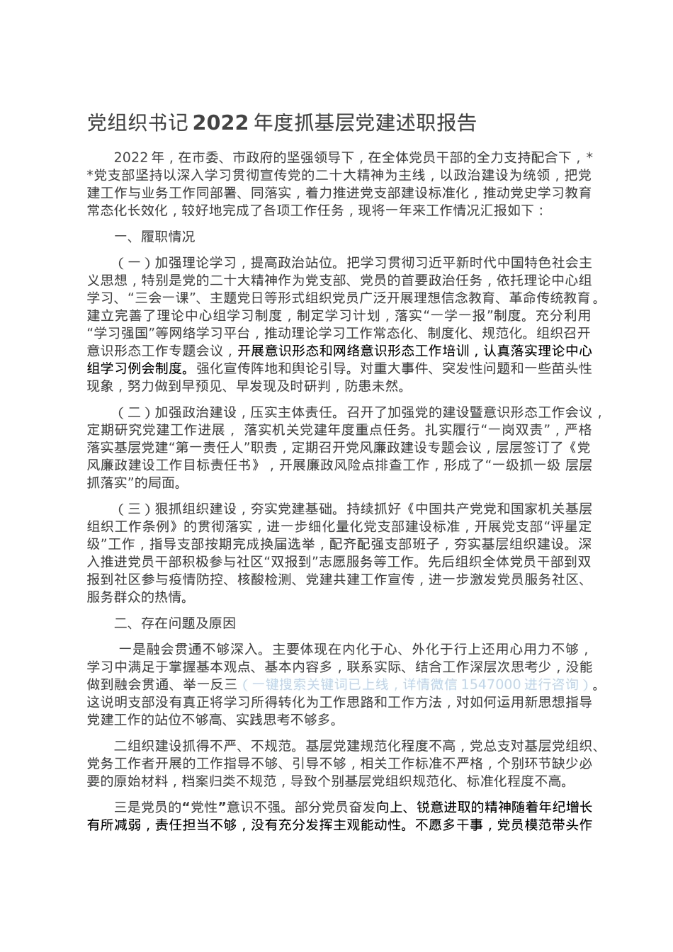 党组织书记2022年度抓基层党建述职报告.doc_第1页