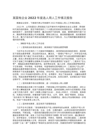 某国有企业2022年度选人用人工作情况报告.doc
