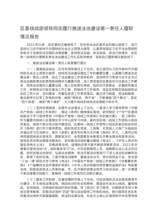 区委统战部领导同志履行推进法治建设第一责任人履职情况报告.doc