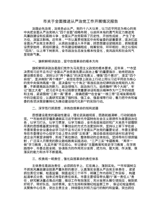 市关于全面推进从严治党工作开展情况报告.docx