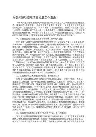 市委党建引领高质量发展工作报告.doc