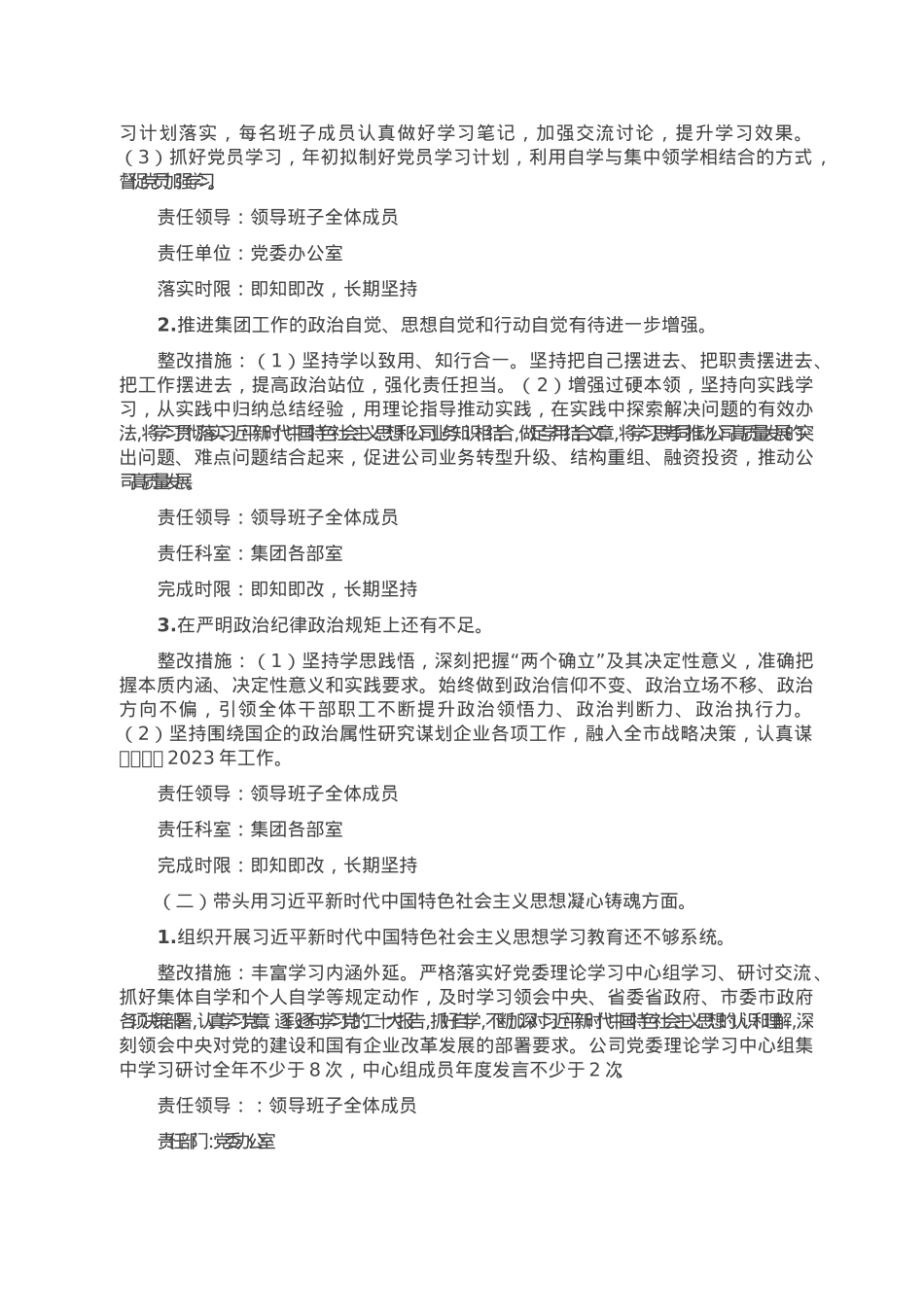 集团公司2022年度党员领导干部民主生活会整改工作方案2.doc_第2页