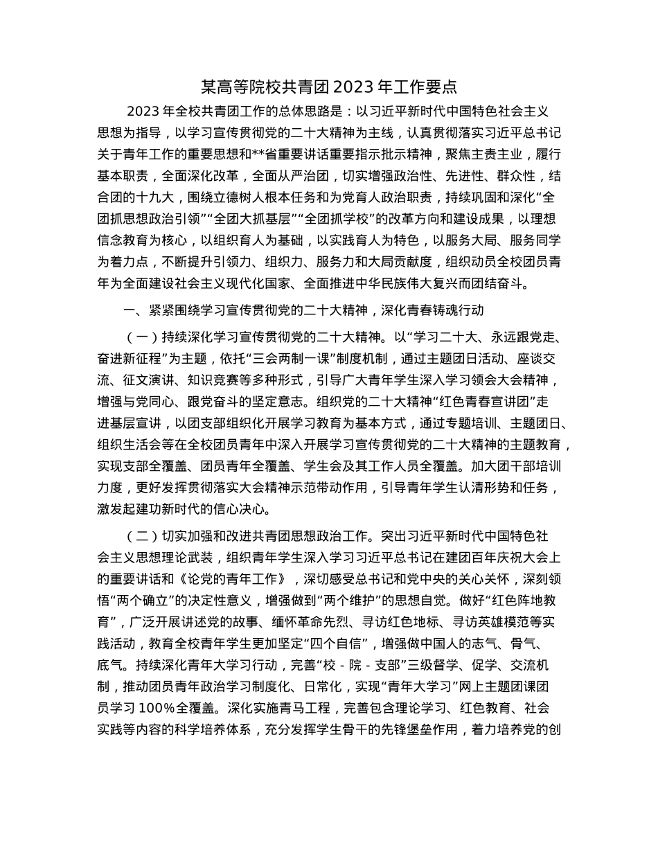 某高等院校共青团2023年工作要点.docx_第1页