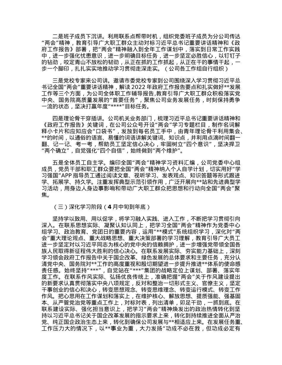 某公司关于学习宣传贯彻全国“两会”精神实施方案.docx_第2页