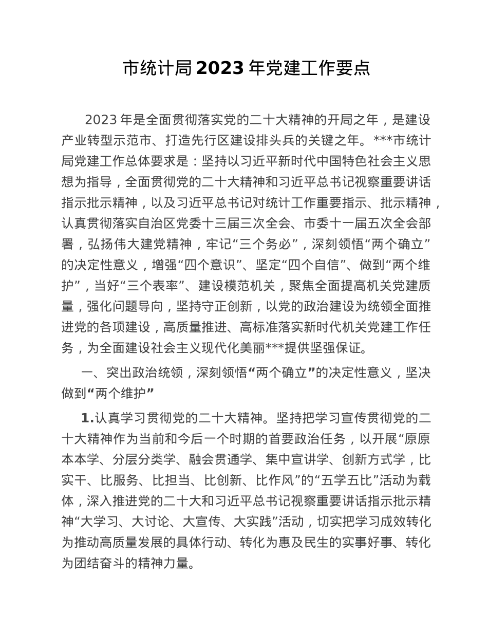 市统计局2023年党建工作要点.doc_第1页