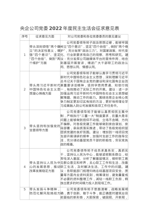 央企公司党委2022年度民主生活会征求意见表.doc