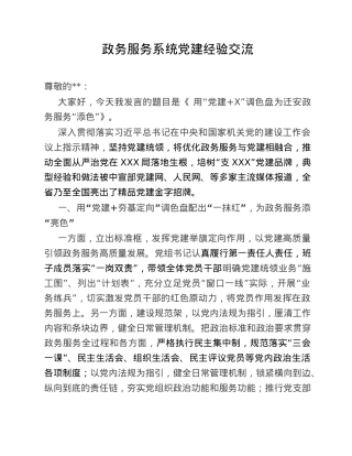 政务服务系统党建经验交流.doc