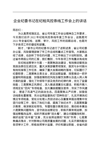 2022年企业纪委书记在纪检风控条线工作会上的讲话.docx