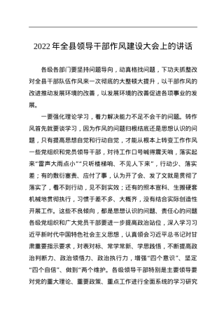 2022年全县领导干部作风建设大会上的讲话.docx