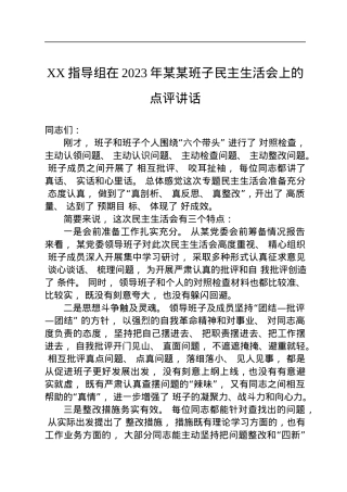 XX指导组在2023年某某班子民主生活会上的点评讲话.docx