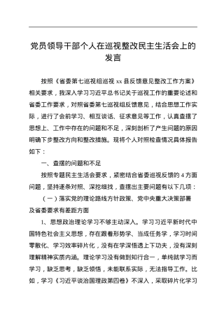 党员领导干部个人在巡视整改民主生活会上的发言.docx