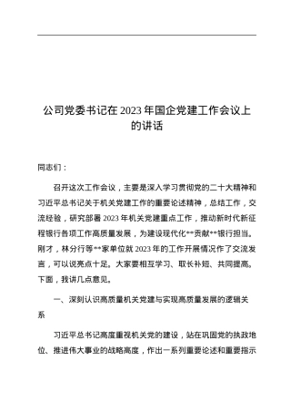 公司党委书记在2023年国企党建工作会议上的讲话.docx