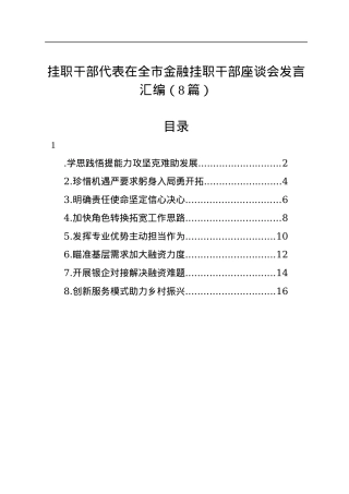 挂职干部代表在全市金融挂职干部座谈会发言汇编（8篇）.docx