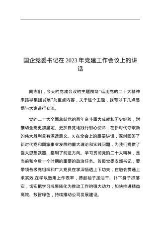 国企党委书记在2023年党建工作会议上的讲话.docx