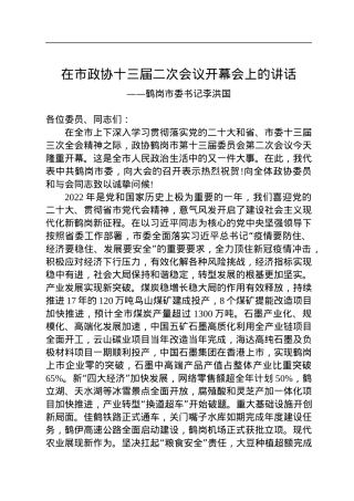 鹤岗市委书记李洪国在市政协十三届二次会议开幕会上的讲话（20230106）.docx
