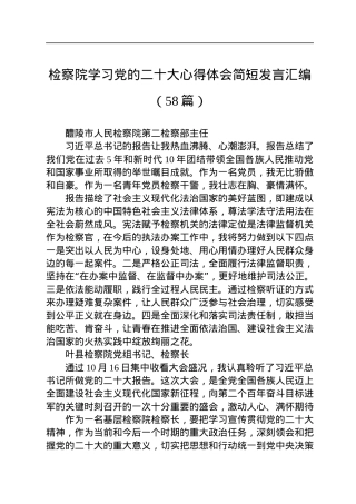检察院学习党的二十大心得体会简短发言汇编（58篇）.docx