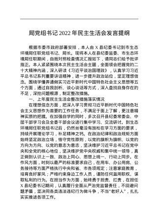 局党组书记2022年民主生活会发言提纲.docx