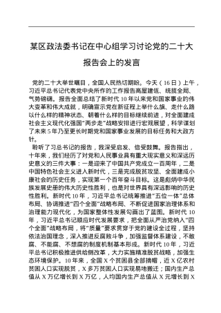 某区政法委书记在中心组学习讨论党的二十大报告会上的发言.docx