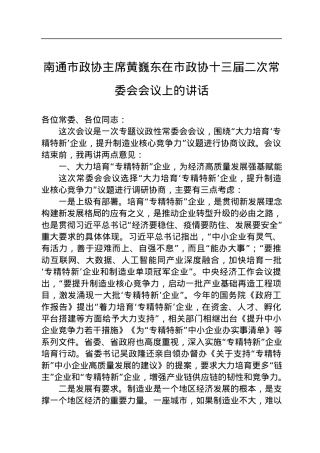 南通市政协主席黄巍东在市政协十三届二次常委会会议上的讲话（20220824）.docx