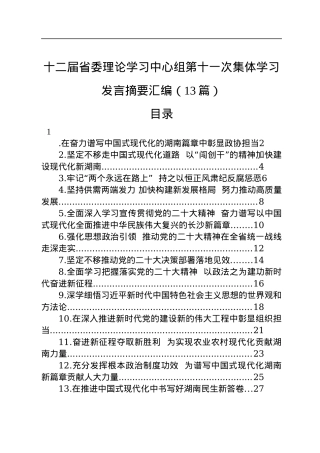 十二届省委理论学习中心组第十一次集体学习发言摘要汇编（13篇）.docx