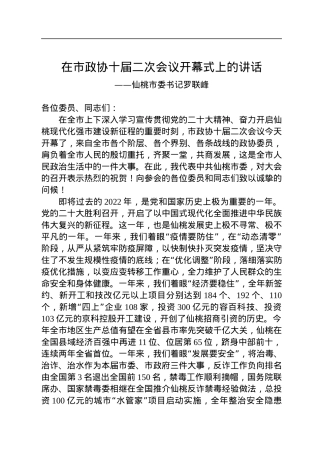 仙桃市委书记罗联峰在市政协十届二次会议开幕式上的讲话（20221226）.docx