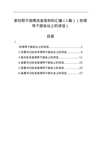 新任职干部表态发言材料汇编（6篇）（在领导干部会议上的讲话）.docx